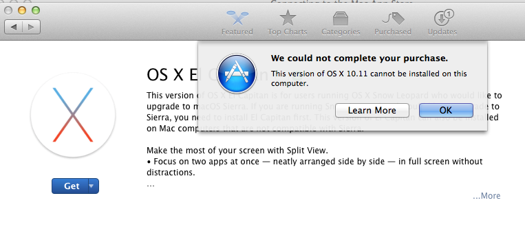 El Capitan cannot install